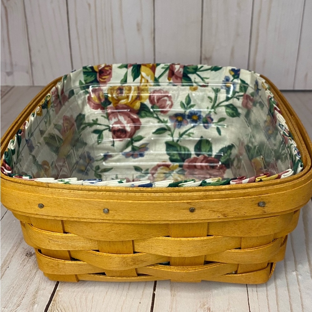 Longaberger 1998 Square Basket with Floral Liner and Plastic Insert